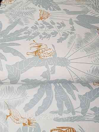 Шпалери флізелінові дитячі Caselio Our Planet джунглі рослини тварини слони, тигри жирафи папуги на білому Київ