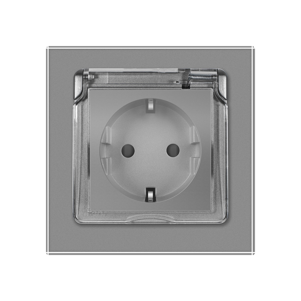 Електрична розетка вологозахисна з кришкою IP44 з заземленням, LIVOLO, сіра, скляна рамка, шторки, 250В 16А (VL-C7C1EUWF-15) Коломыя - изображение 7