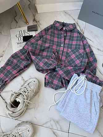 Женский стильный прогулочный костюм двойка: рубашка и штаны фланель + двунитка Розовый 2, 48/52 Одесса