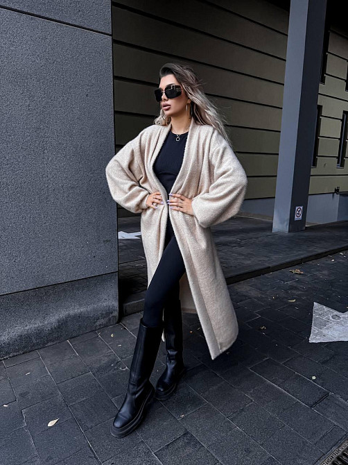 Жіночий теплий довгий кардиган на запах щільна альпака Беж Одеса - фото 4