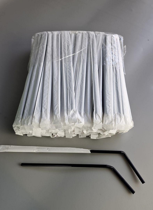 Трубочка d4.8-21см у індивід. упаковці Чорна гофра (200 шт) Харків - фото 1