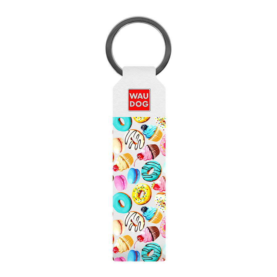 Брелок WAUDOG Design з малюнком "Пончики", преміум шкіра (ширина 20 мм, довжина 95 мм) білий Коломия - фото 1