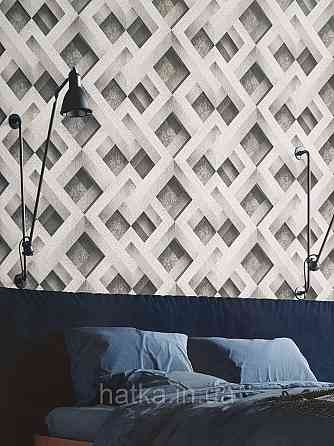 Обои виниловые на флизелине метровые Sintra Edelina геометрия фигуры ромбы полосы 3д серые белые  серебро Киев