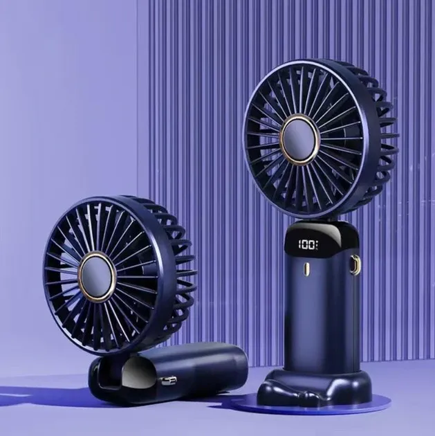 Міні ручний акумуляторний вентилятор Mini Fan з індикатором заряду на 5 швидкостей із підставкою для телефону Одеса - фото 1