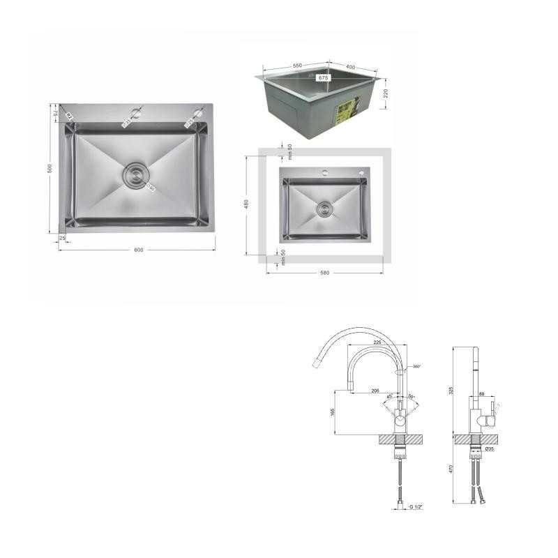Акційний набір Lidz: мийка H6050H інтегрована Decor Honeycomb 2,5/0,5 мм LDH6050DEC48370 + Змішувач Aria для кухні з гнучким Київ - фото 2
