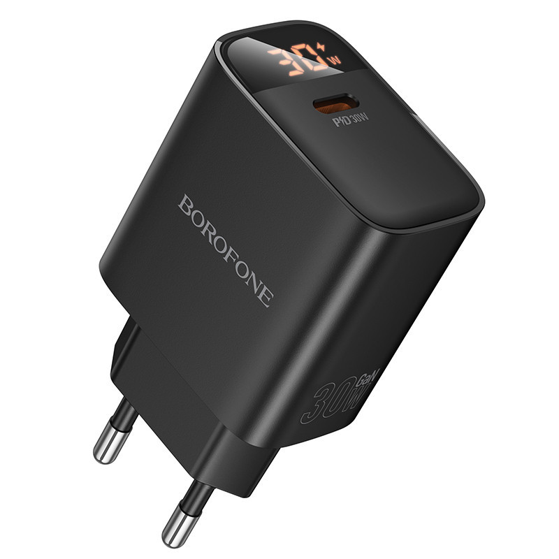 Сетевое зарядное устройство BOROFONE BA97A Ilustre single-port PD30W charger with digital display (EU) Black Одесса - изображение 1