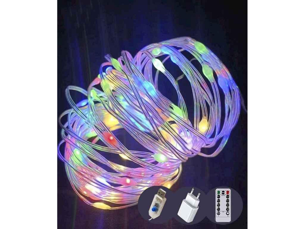 Гірлянда Роса-люкс 100LED мульті 10м 8 режимів/USB адаптер/пульт ДК ТМ КИТАЙ   Solmir Київ - фото 1