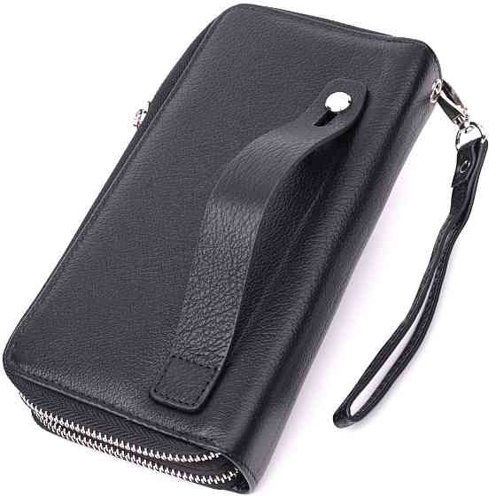 Чоловічий клатч на два відділення з натуральної шкіри Чорний (ST Leather) Київ