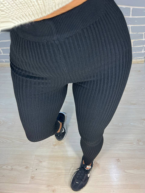 Лосини жіночі U 6157 рубчик теплі в'язка, чорний, one size Київ - фото 12