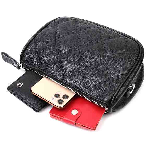 Шкіряна сумка напівкруглого формату на плече Vintage 22394 Чорна Київ