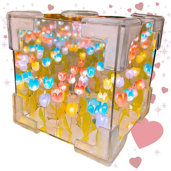 Нічник-світильник дзеркальний 10×10см,20 тюльпанів,Набір Зроби сам,від батарейок SBR Київ