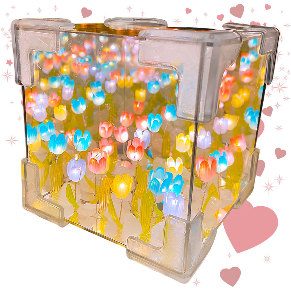 Нічник-світильник дзеркальний 10×10см,20 тюльпанів,Набір Зроби сам,від батарейок SBR Київ - фото 1