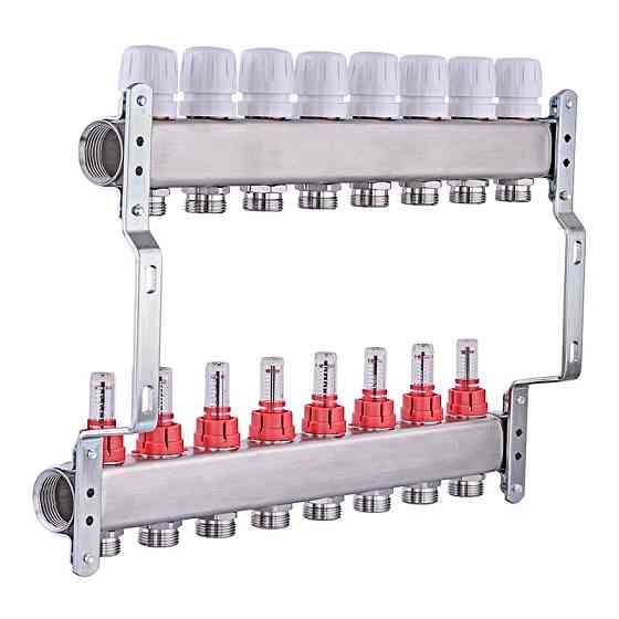 Колекторний блок з витратомірами Nolf NF.2100-08S 1"x8 (корпус нержавіюча сталь) (NF3022) Київ