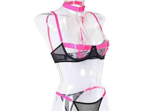 Комплект нижньої білизни з чокером S чорно-рожевий Київ