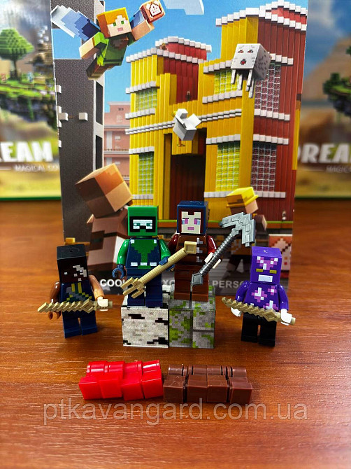 Набор фигурок Minecraft 4 шт с магнитными блоками и ножками фигурок, оружие 4021 Хмельницкий - изображение 3