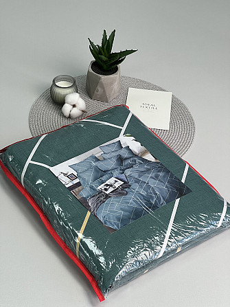 Комплект постельного белья Ideal Textile бязь изумрудно-берюзовый с геометрическим принтом Двуспальн Черновцы - изображение 10