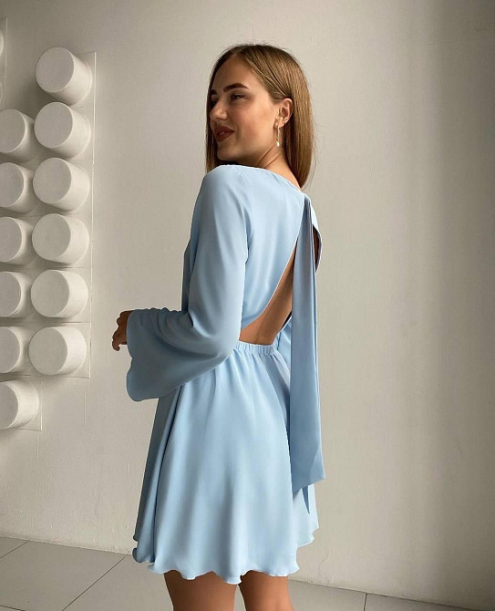 Женское романтическое мини платье с открытой спиной. Голубой Одесса - изображение 2