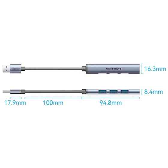 Хаб USB 3.0 -> 1xUSB 3.0/3xUSB 2.0, 0.15м, 5 Гбіт/с, Grey Vention Винница