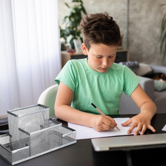 Металева підставка для канцелярського приладдя 4 секції сіра Вінниця - фото 4