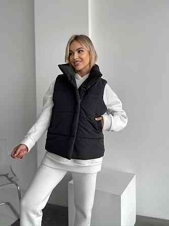 Жіноча тепла жилетка на блискавці без капюшона плащівка на синтепоні Чорний, 46/48 Одеса