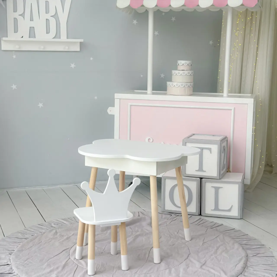 Дитячий столик Хмара з нішою та стільчиком Корона (Білий) Київ