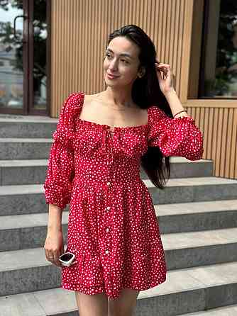 Жіноча сукня на гудзиках із зав’язками з тканини софт Червоний XS-S Харків