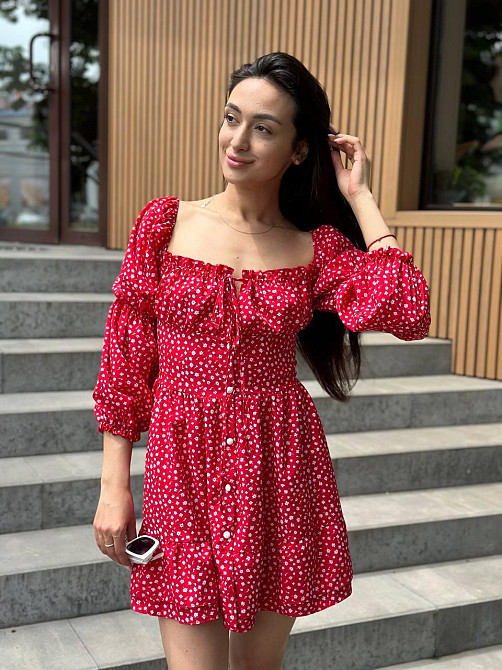 Жіноча сукня на гудзиках із зав’язками з тканини софт Червоний XS-S Харків - фото 1