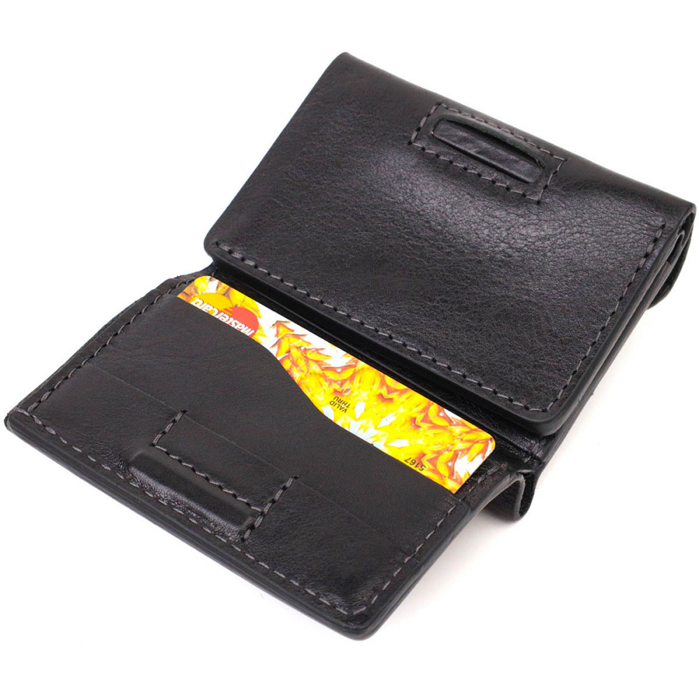 Практичное портмоне унисекс в три сложения GRANDE PELLE 16789 Черный Киев - изображение 5