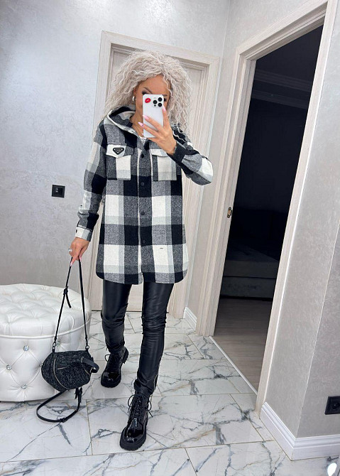 Женская рубашка в клетку оверсайз с капюшоном. 42-60р Киев - изображение 4