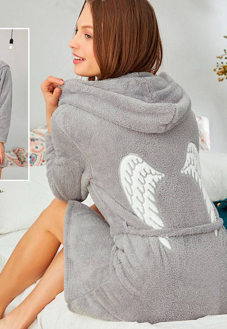 Махровый халат женский с капюшоном Серый XL Харьков - изображение 1