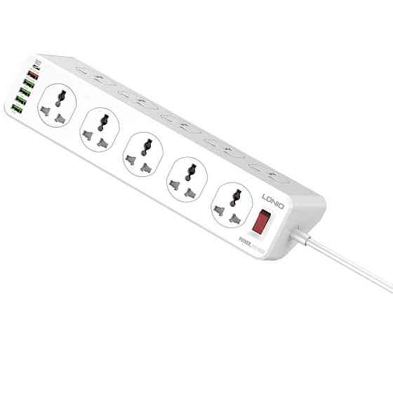 Мережевий подовжувач LDNIO 10 Розеток, 5 USB, 1 Type-C SC10610 (Білий, 2м) Миколаїв