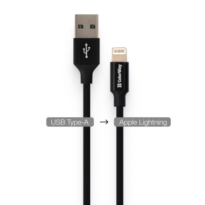 Дата кабель USB 2.0 AM to Lightning 2.0m black ColorWay (CW-CBUL007-BK) Винница - изображение 4