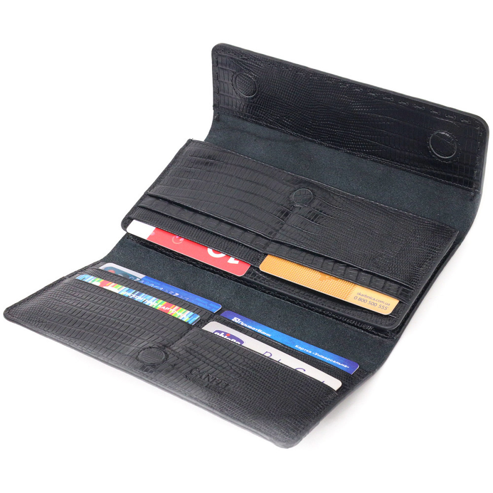 Фактурний місткий жіночий гаманець з натуральної шкіри Чорний (CANPELLINI) Київ - фото 10