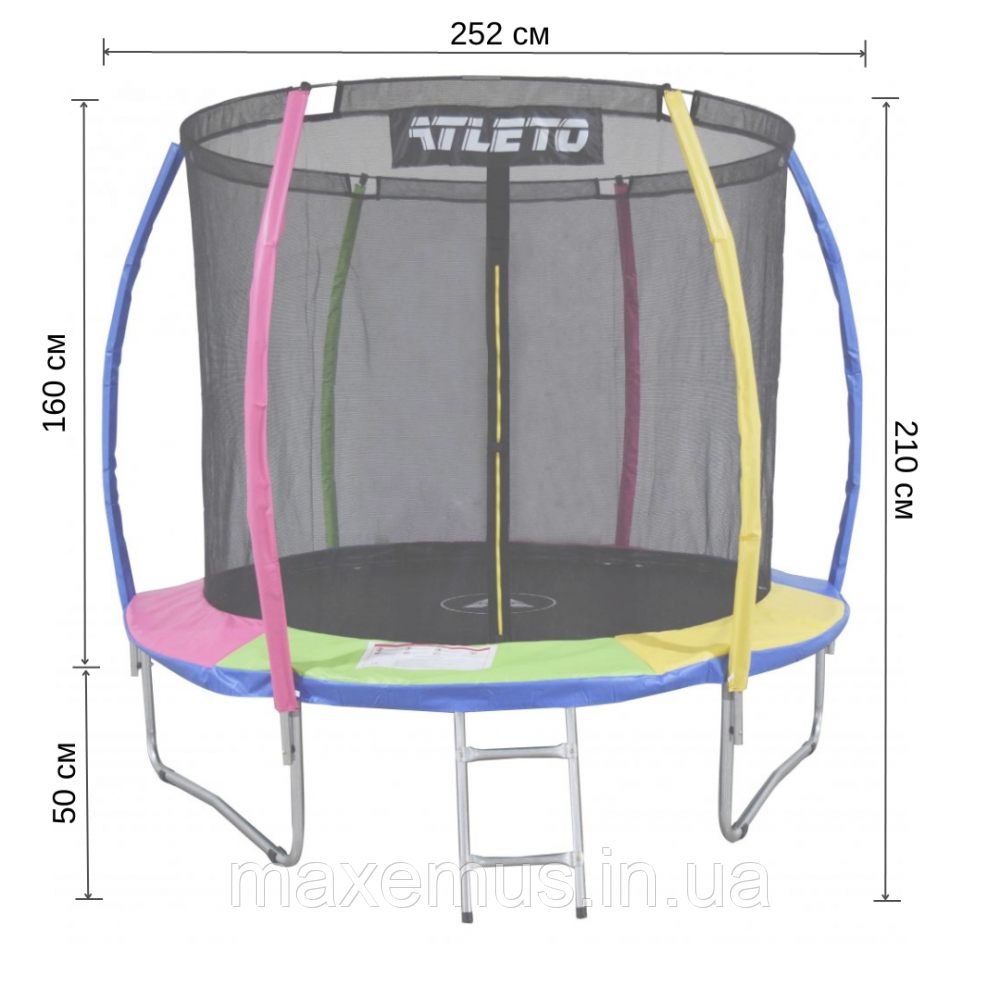 Батут детский Atleto 252 см с внутренней сеткой и лестницей Multikolor (нагрузка до 100 кг) Мостиска - изображение 20