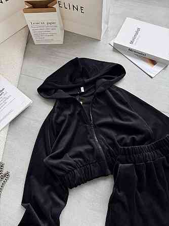 Женский стильный повседневный велюровый костюм Черный, 44/46 Одесса