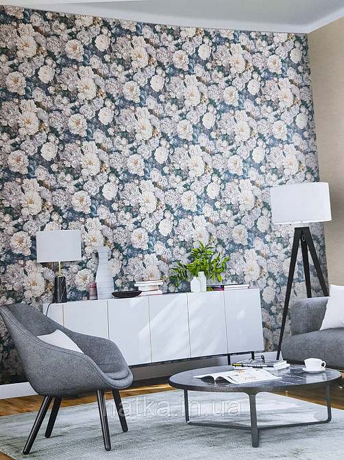 Шпалери вінілові на флізелін Rasch Riva 1.06х10 квіти піони білі, бежеві, світло-бузкові 972436 Київ - фото 1