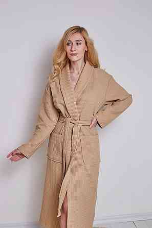 Женский вафельный халат Ideal Textile длинный бежевый (56860639) 3XL Черновцы