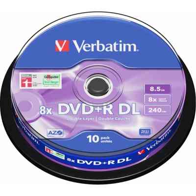 Диск DVD Verbatim 8.5Gb 8x CakeBox 10 шт Matte Silver (43666) Вінниця