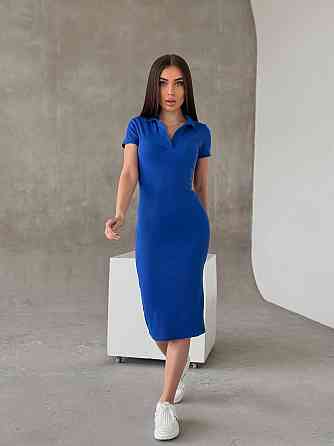 Жіноче базове плаття-поло з коротким рукавом турецький рубчик Електрик, 42/44 Одеса