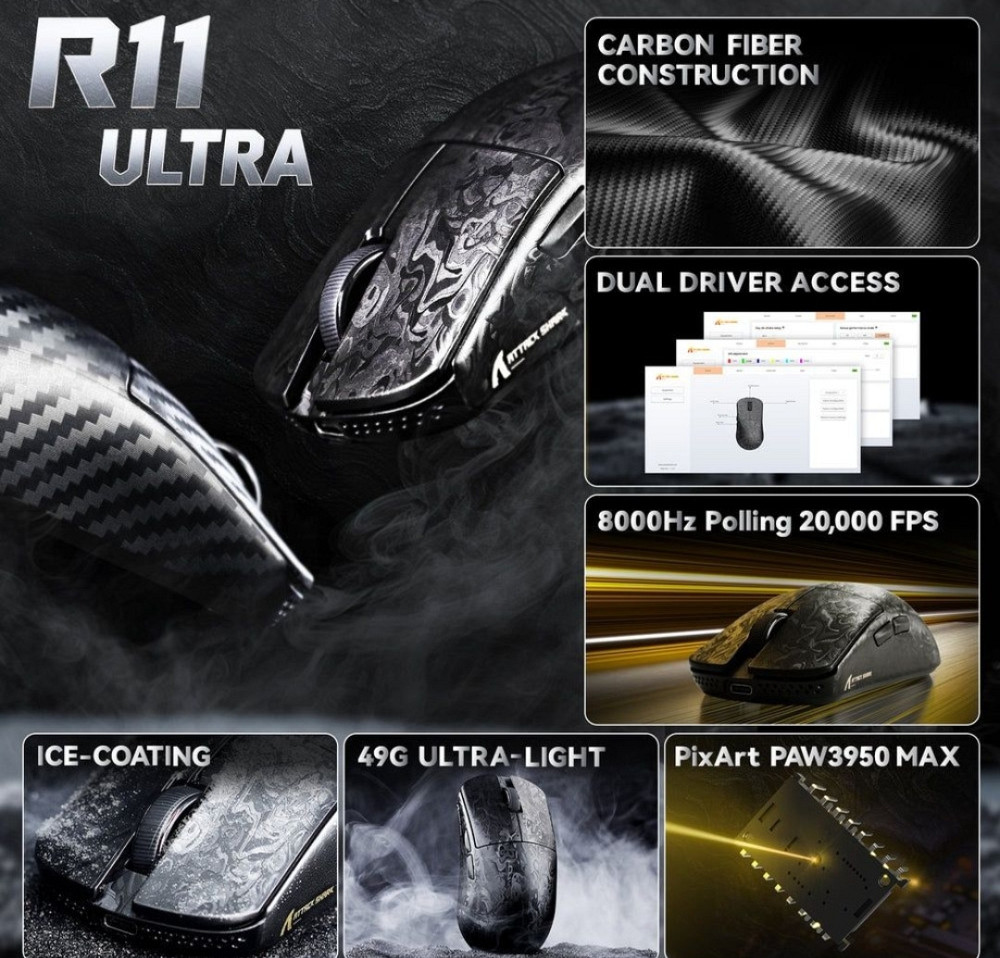 Новинка 2025! ATTACK SHARK R11 ULTRA  49г  8000гц 42000dpi. Харків - фото 1