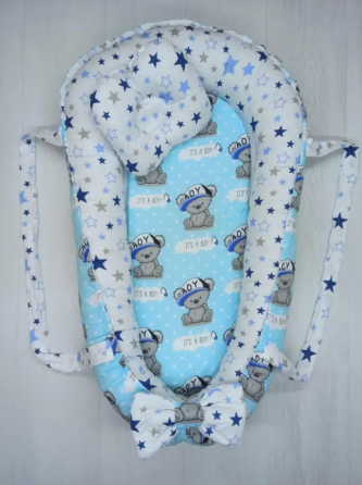 Позиционер для новорожденного кокон, babynest с ручками, со съёмным дном + подушка BST Мишка Голубой Кривой Рог