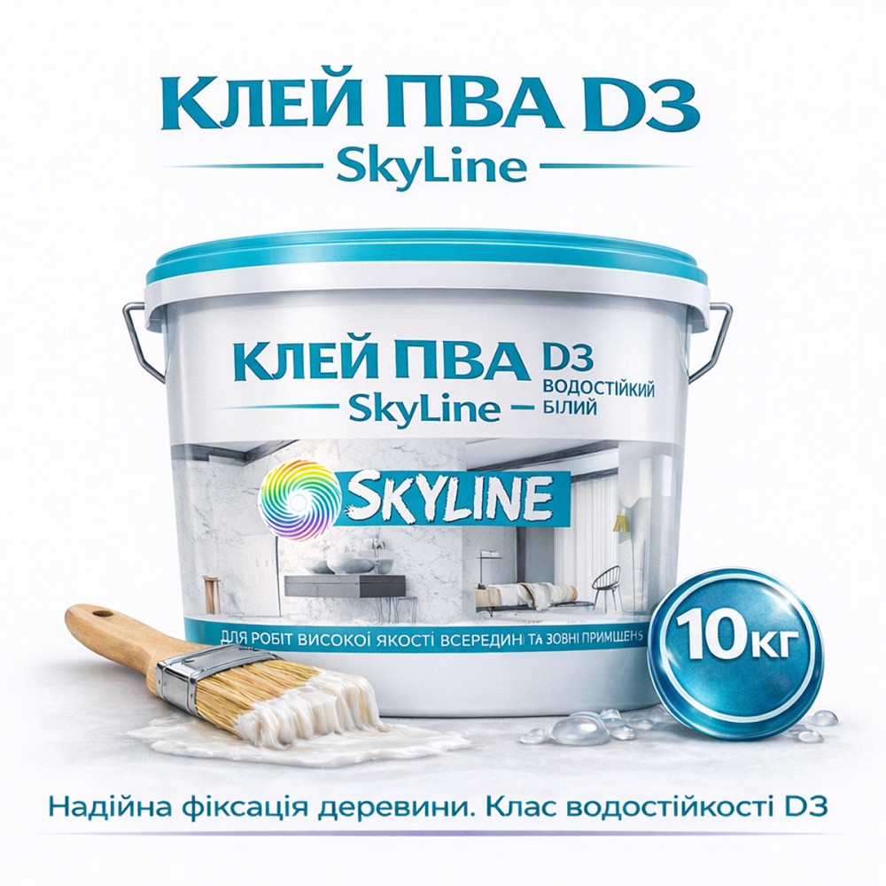 Клей ПВА D3 SkyLine 10 кг столярний підвищеної водостійкості промисловий для виробництва меблів, термостійкий до +100°С Харків - фото 1