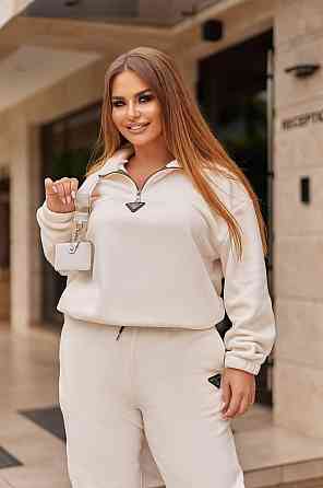 Женский теплый прогулочный костюм двойка: кофта и штаны флис двусторонний Молочный, 50/52 Одесса