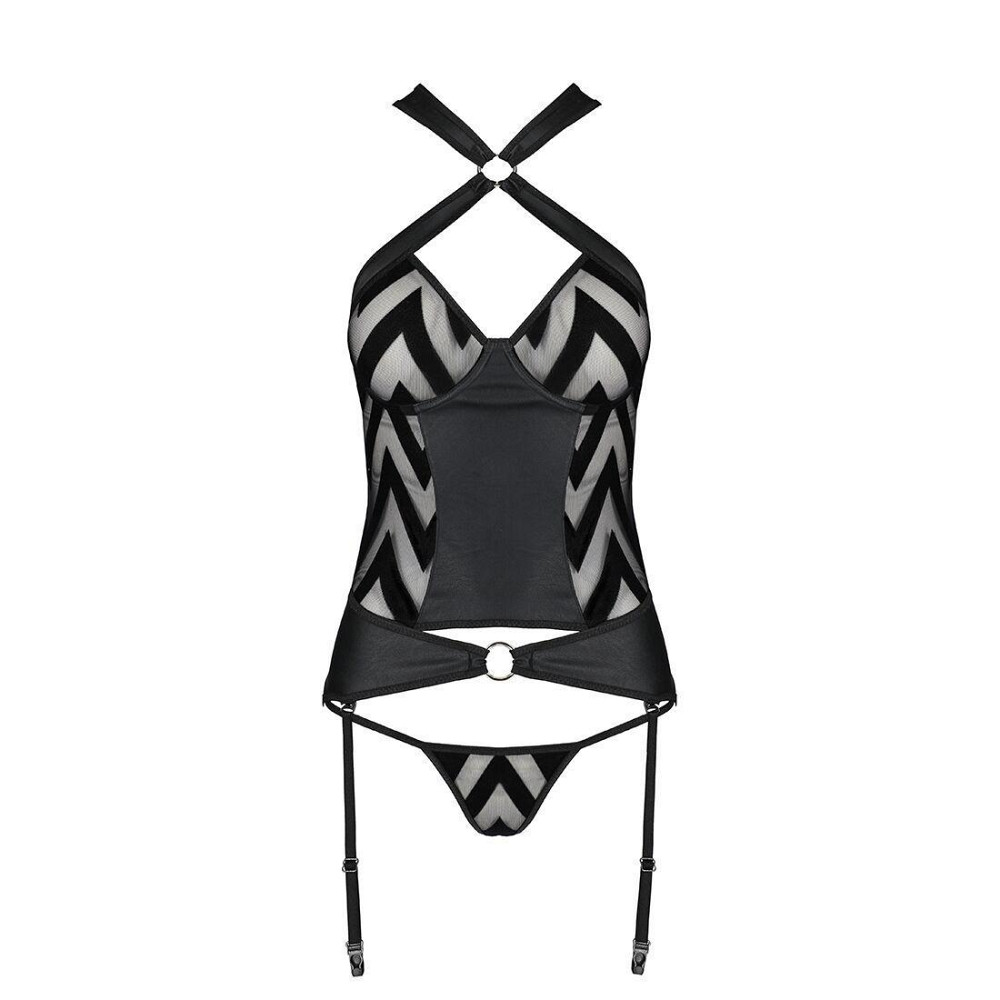Сітчастий комплект з візерунком Passion HIMA CORSET L/XL black корсет з халтером, підв'язки, трусики Sex Aura Київ - фото 5
