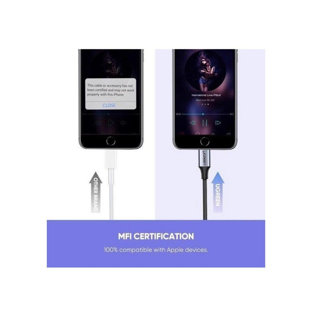 Переходник для аудио аудиоадаптер UGREEN US211 Lightning M/F Round Cable Aluminum Shell with Braided 10cm Одесса - изображение 2