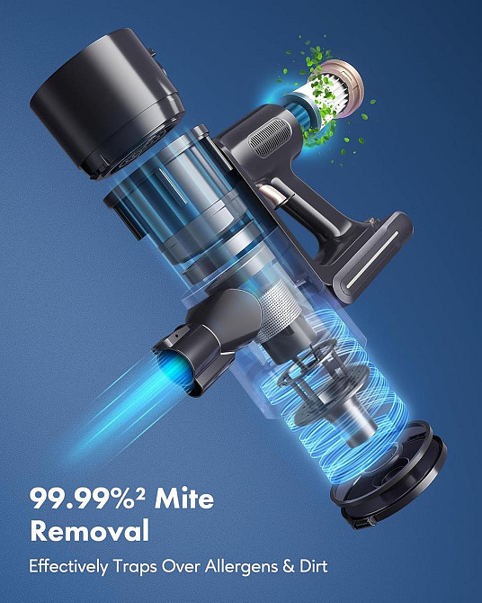 Аккумуляторный пылесос Movell 300W, 28000Па, HEPA-фильтр, LED-дисплей, 55 мин автономности, 1.5L, черный Киев - изображение 5