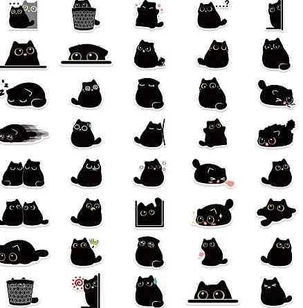 Набор наклеек черные коты 50 шт, виниловые стикеры котики, наклейки для ноутбука телефона декора Киев