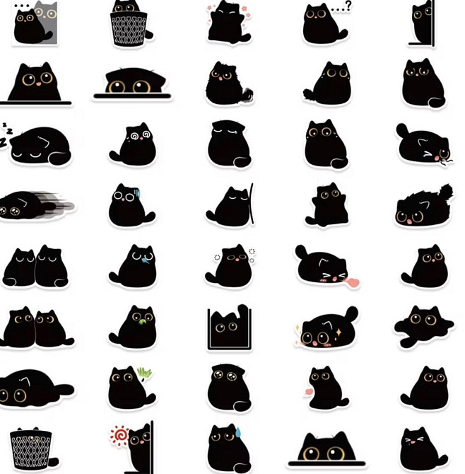 Набір наліпок чорні коти 50 шт, вінілові стікери з котиками, наклейки для ноутбука телефону декору Київ - фото 3