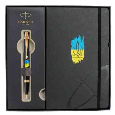 Ручка кулькова Parker IM 17 UKRAINE Black GT BP Тризуб фігурний на тлі прапора + блокнот+подар.упаковка GIFT24 (22032b24_T1026u) Вінниця