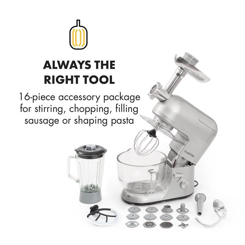 Кухонний комбайн Lucia Argentea 2G, блендер-м'ясорубка, 1300 Вт, без BPA, сріблястий (Німеччина, читати Рівне - фото 6